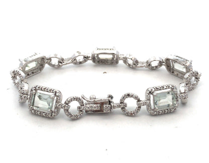 925 Sterling Silver Designer DBJ Emerald White Amethyst Diamond Tennis Bracelet