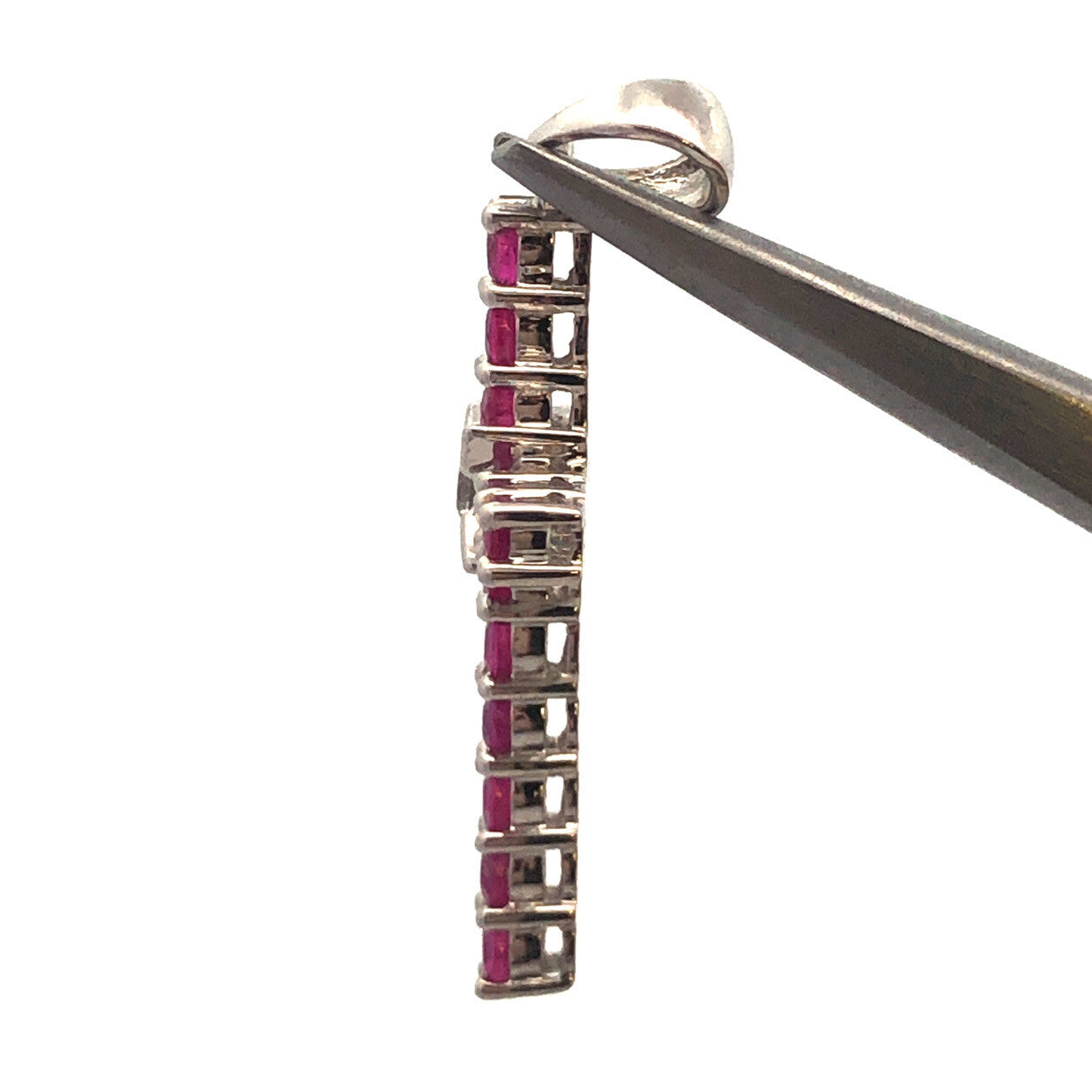 14K White Gold Ruby Diamond Cross Religious Communion Wedding July Pendant