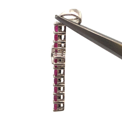 14K White Gold Ruby Diamond Cross Religious Communion Wedding July Pendant