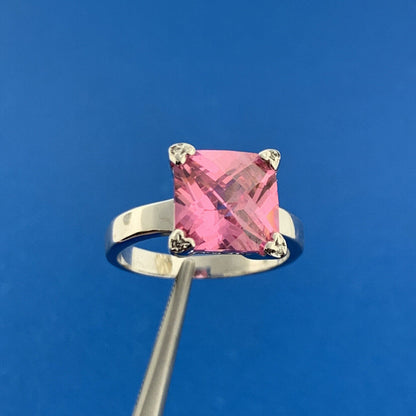 Vintage FAS 925 Sterling Silver Princess Pink Ice Statement Cocktail Ring