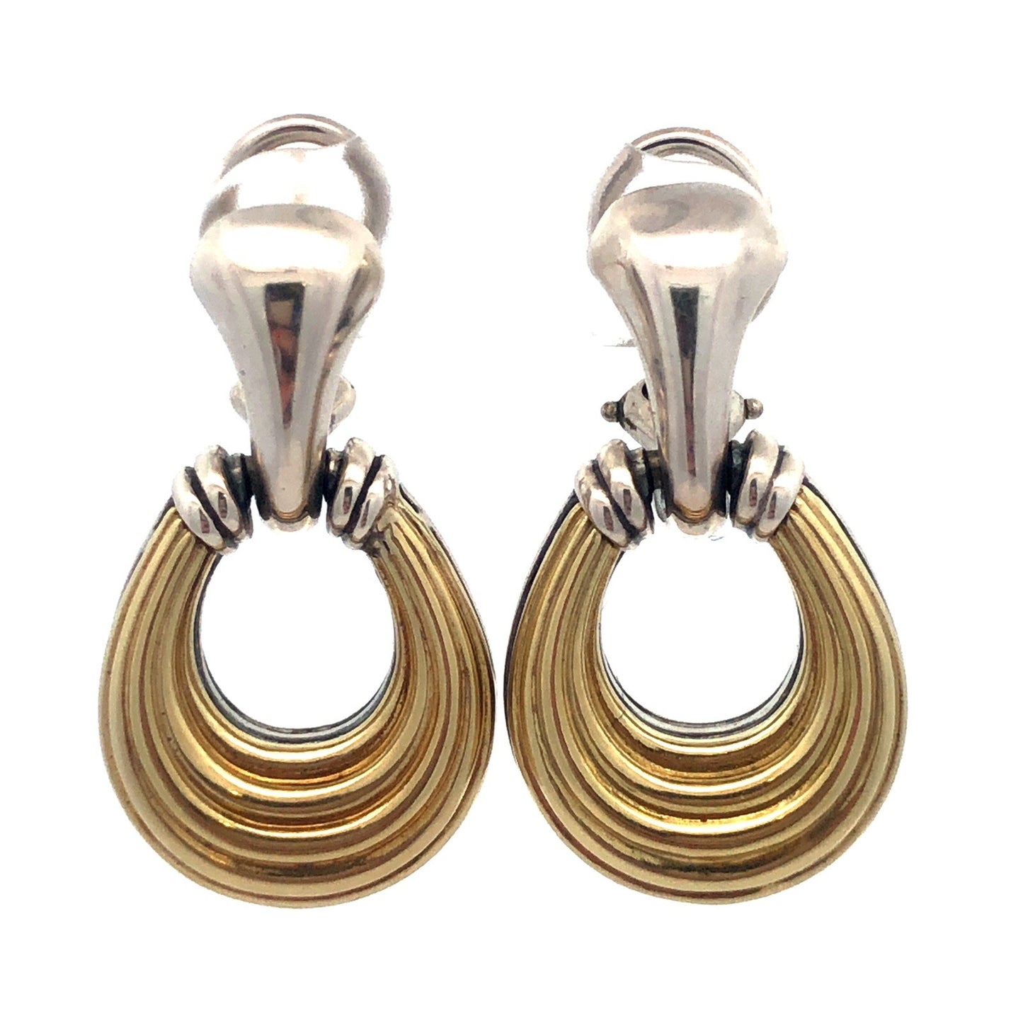 Designer Lagos Caviar 925 Sterling Silver 18K Gold Loop Dangle Stud Earrings