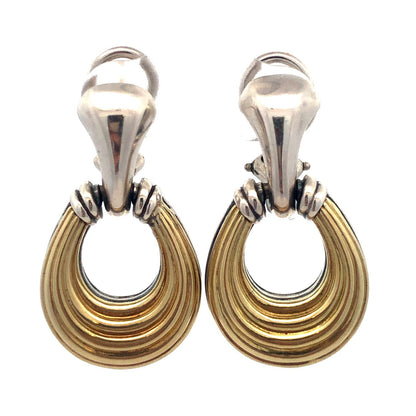 Designer Lagos Caviar 925 Sterling Silver 18K Gold Loop Dangle Stud Earrings