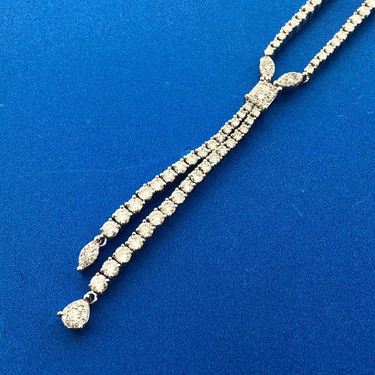 Designer 14K White Gold Multi-Cut Diamond Statement Waterfall Drop Necklace
