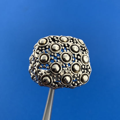 Sterling Silver 925 Beaded Filigree Gothic Design Statement Dome Cocktail Ring