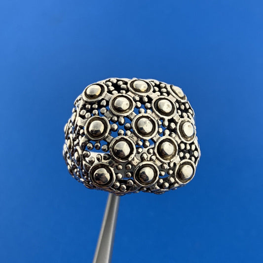 Sterling Silver 925 Beaded Filigree Gothic Design Statement Dome Cocktail Ring