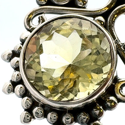 Estate 925 Sterling Silver Faceted Round Lemon Quartz Filigree Bead Pendant