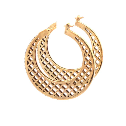 Vermeil 925 Sterling Silver Basket Weave Hoop Cubic Zirconia Border Earrings