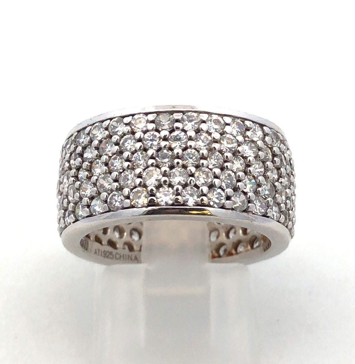 Designer ATI 925 Sterling Silver Round Cubic Zirconia CZ Pave Wide Band Ring