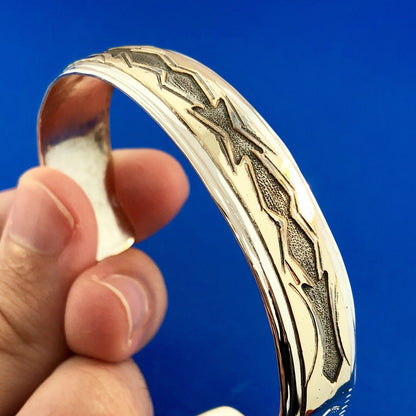 Vintage TA Begay Navajo Sterling Silver 12 Gold Filled Storyteller Cuff Bracelet