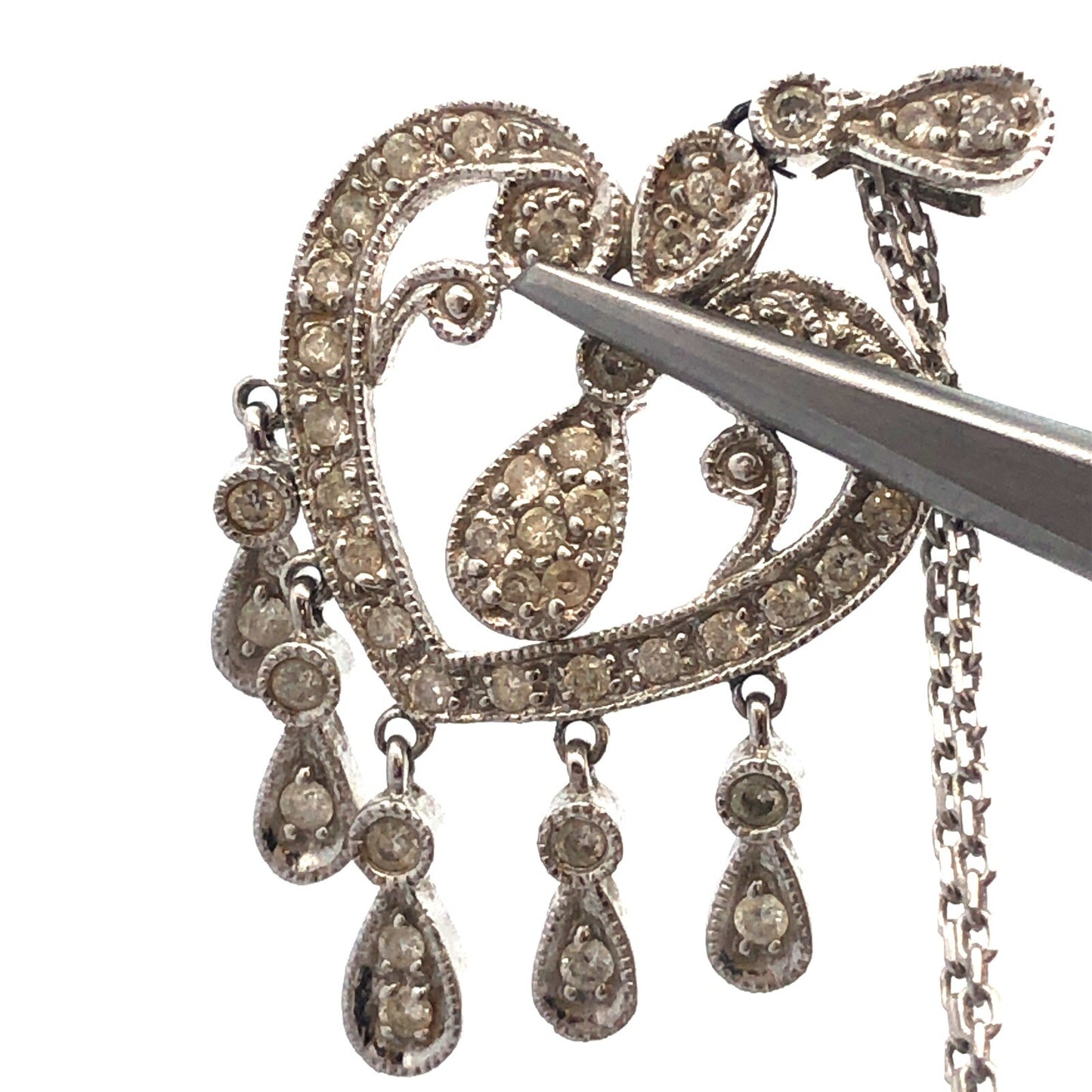 Gordon's 14k White Gold Diamond Heart Pendant Dangle Necklace JWBR