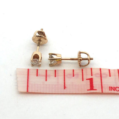 Designer 14K Yellow Gold Round Diamond Solitaire Screw Back Stud Earrings