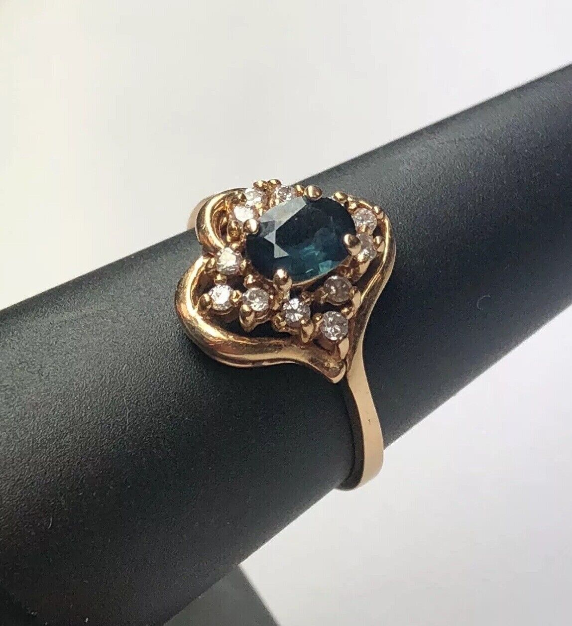 Designer 14K Yellow Gold Diamond Sapphire September Anniversary Cocktail Ring