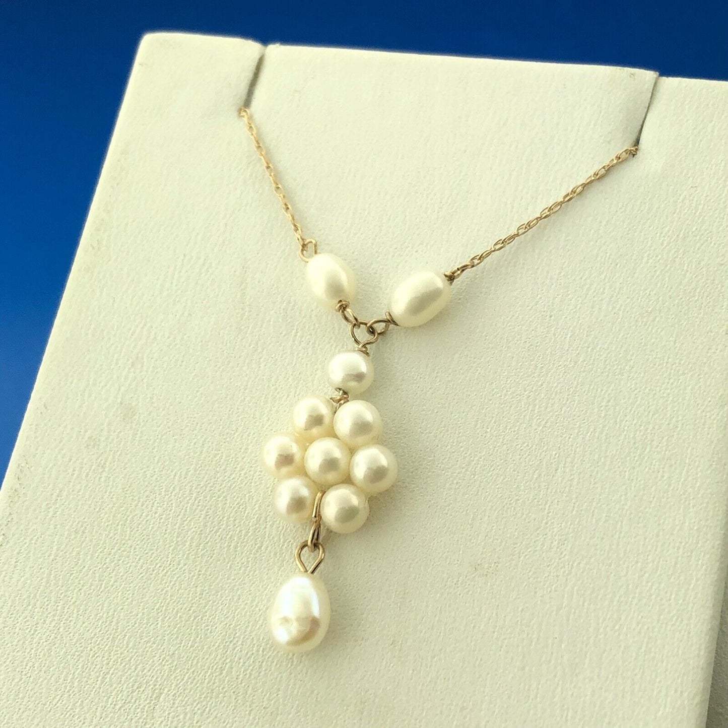 Dainty Designer PJS 14K Yellow Gold Pearl Station Pearl Drop Pendant Necklace