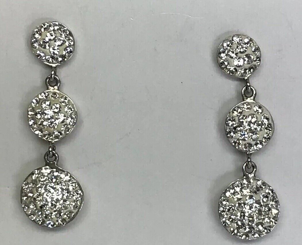 Retro Sterling Silver Cubic Zirconia Triple Drop Wedding Bridal Earrings