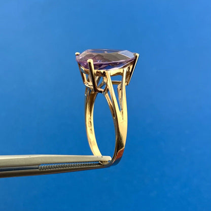 Designer 10k Yellow Gold Pear Cut Purple Amethyst Statement Ring Size 8.75