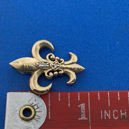 Designer 14K Yellow Gold Diamond Fleur De Lis French Religious Pendant