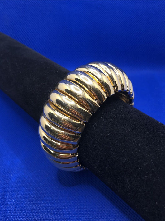 Napier Gold Tone Macaroni Link Accordion Style Statement Cuff Bracelet