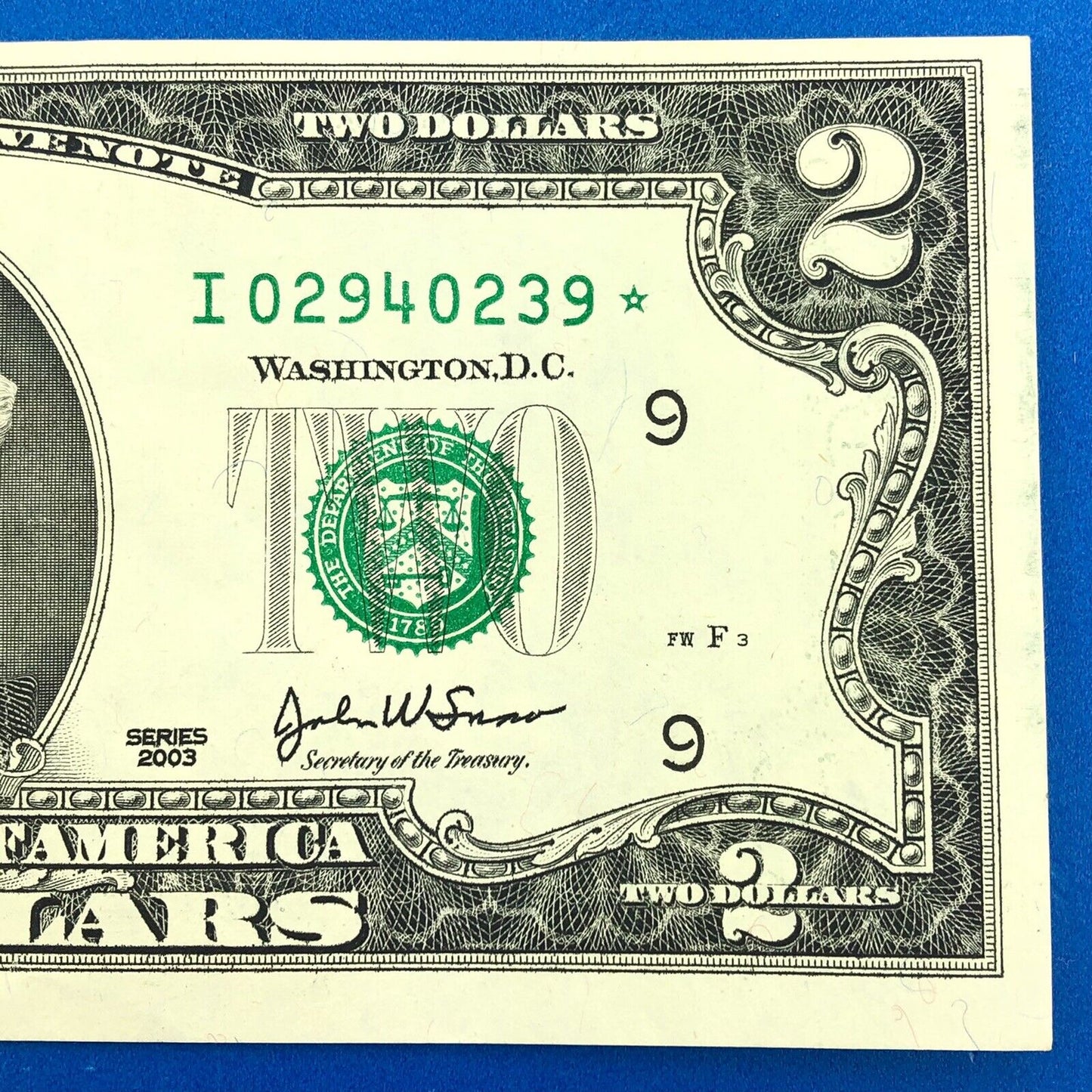 2003 Series $2 Federal Reserve Minneapolis Star Note Fort Worth FR 1937I*