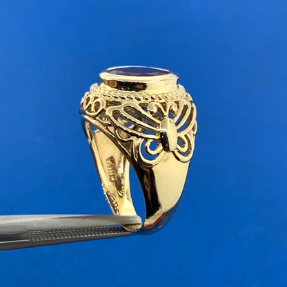 Designer 925 Sterling Silver Vermeil Round Amethyst Butterfly Scroll Ring