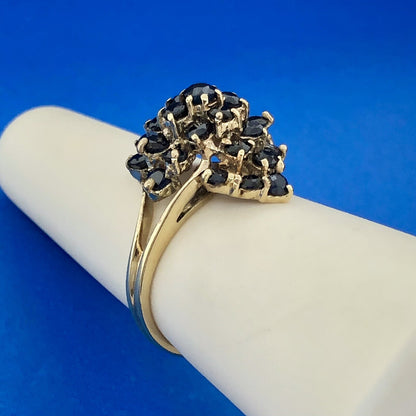 Vintage 14k Solid Yellow Gold Sapphire Cluster Ring 1.45tcw Size 6