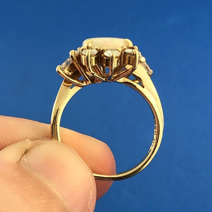 Vintage Estate NEI 14k Yellow Gold Opal Diamond Accented Ring Size 5.5
