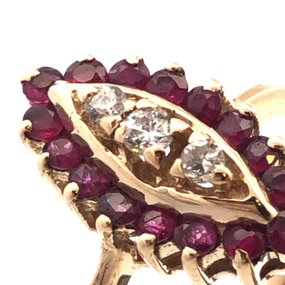 14K Yellow Gold Designer Ruby Diamond Accented July Anniversary Cocktail Ring