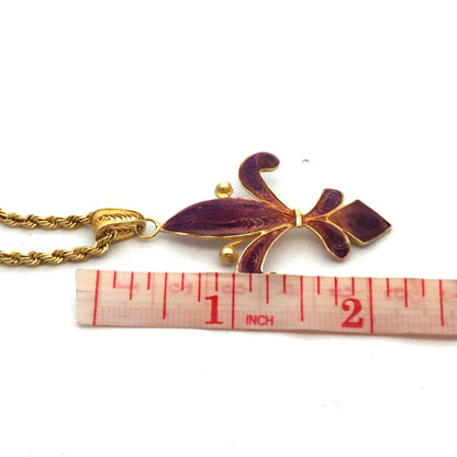 Milor 925 Sterling Silver Vermeil Purple Enamel Fleur De Lis Adjustable Necklace