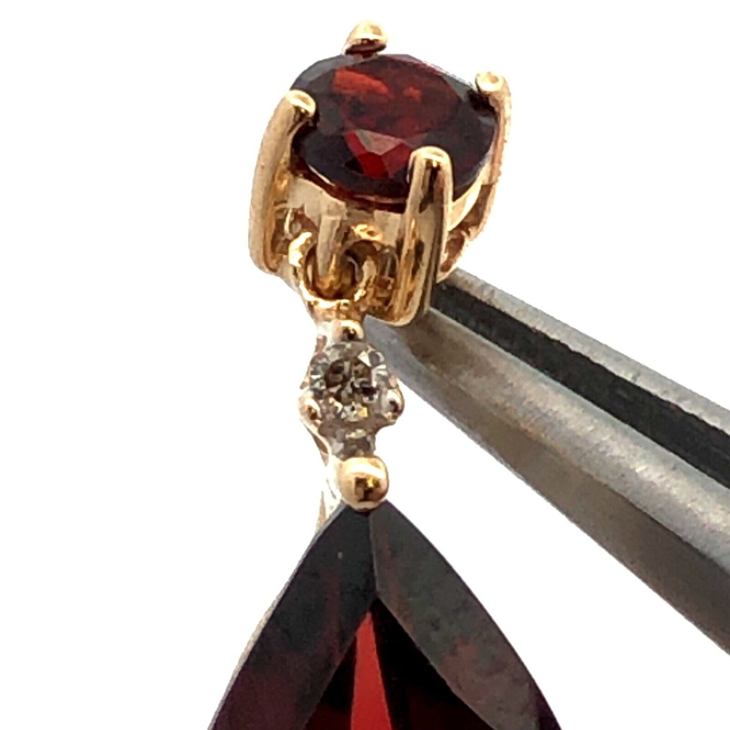 Designer AV 14K Yellow Gold Pear Cut Red Garnet Diamond Dangle Stud Earrings