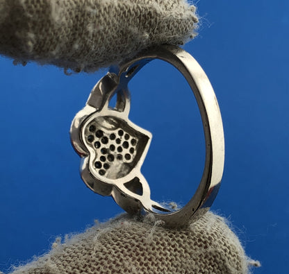 Designer SJ Sterling Silver 925 Round Cut Black Diamond Heart Ring Size 8