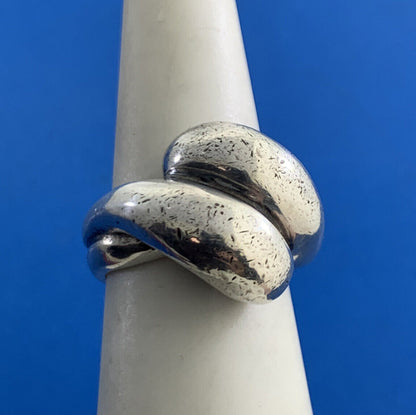 Modernist 925 Sterling Silver Statement Size 6 Bypass Dome Ring