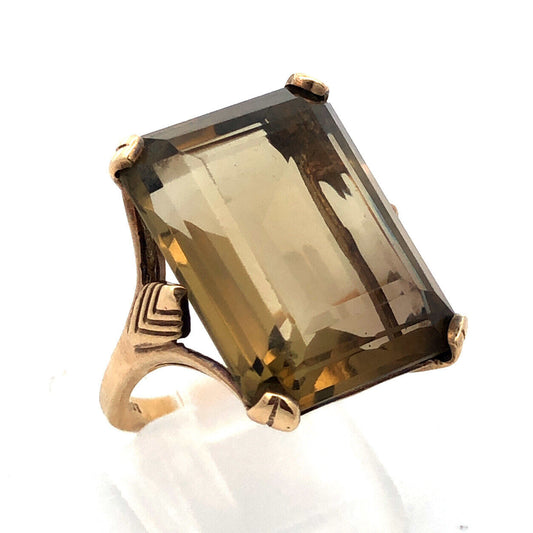 Esemco 10K Yellow Gold Emerald Cut Gemstone Solitaire Statement Cocktail Ring