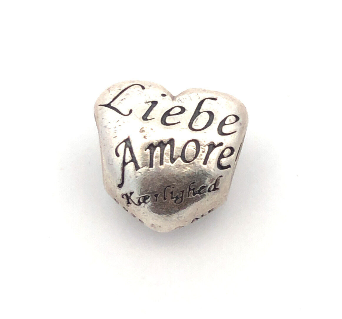 Retired PANDORA 925 Sterling Silver Language of Love Amore Heart Charm 791111