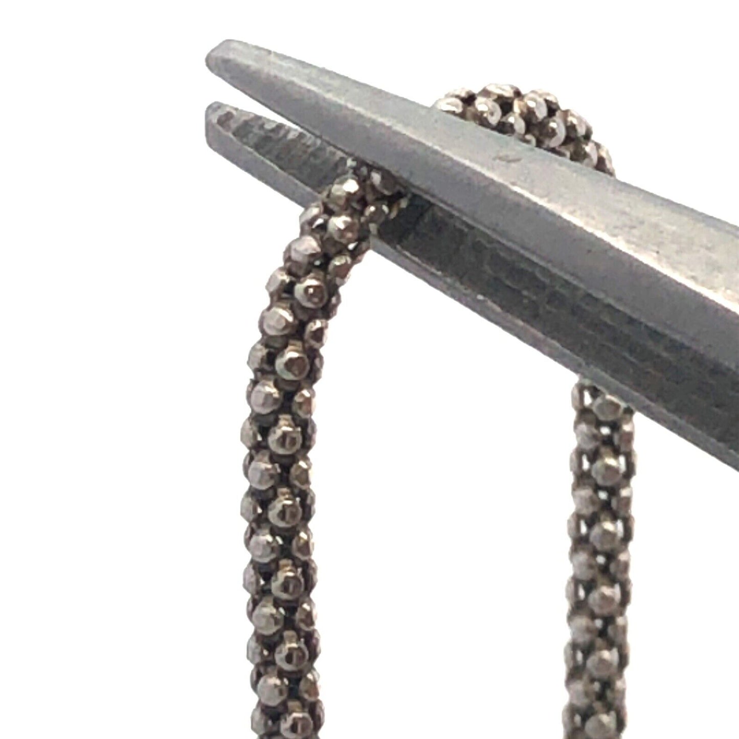 Designer Italy 925 Sterling Silver Double Strand Lariat Popcorn Chain Necklace