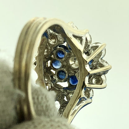 Gorgeous 14k White Gold Round Diamond Sapphire Towering Cluster Ring Size 2.75