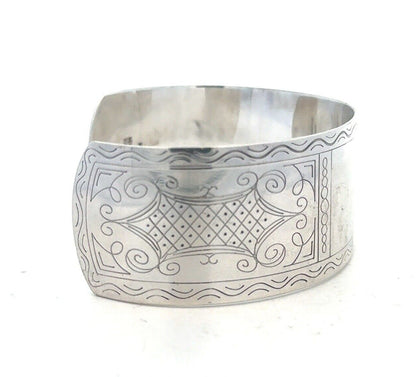 New Orleans Silversmiths Sterling Silver Etched Engravable Open Cuff Bracelet