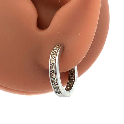 Designer 14K White Gold Round Diamond Hinged Hoop Earrings