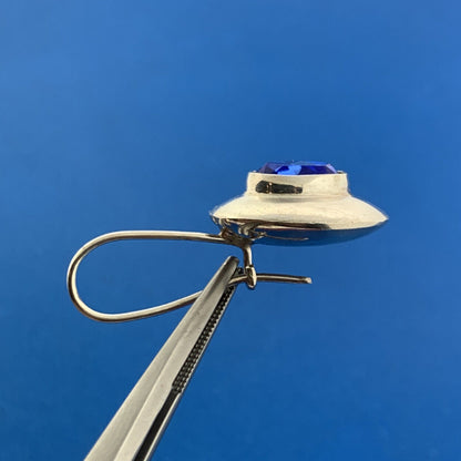 925 Sterling Silver Oval Blue Cubic Zirconia CZ Dangle Slide Earrings