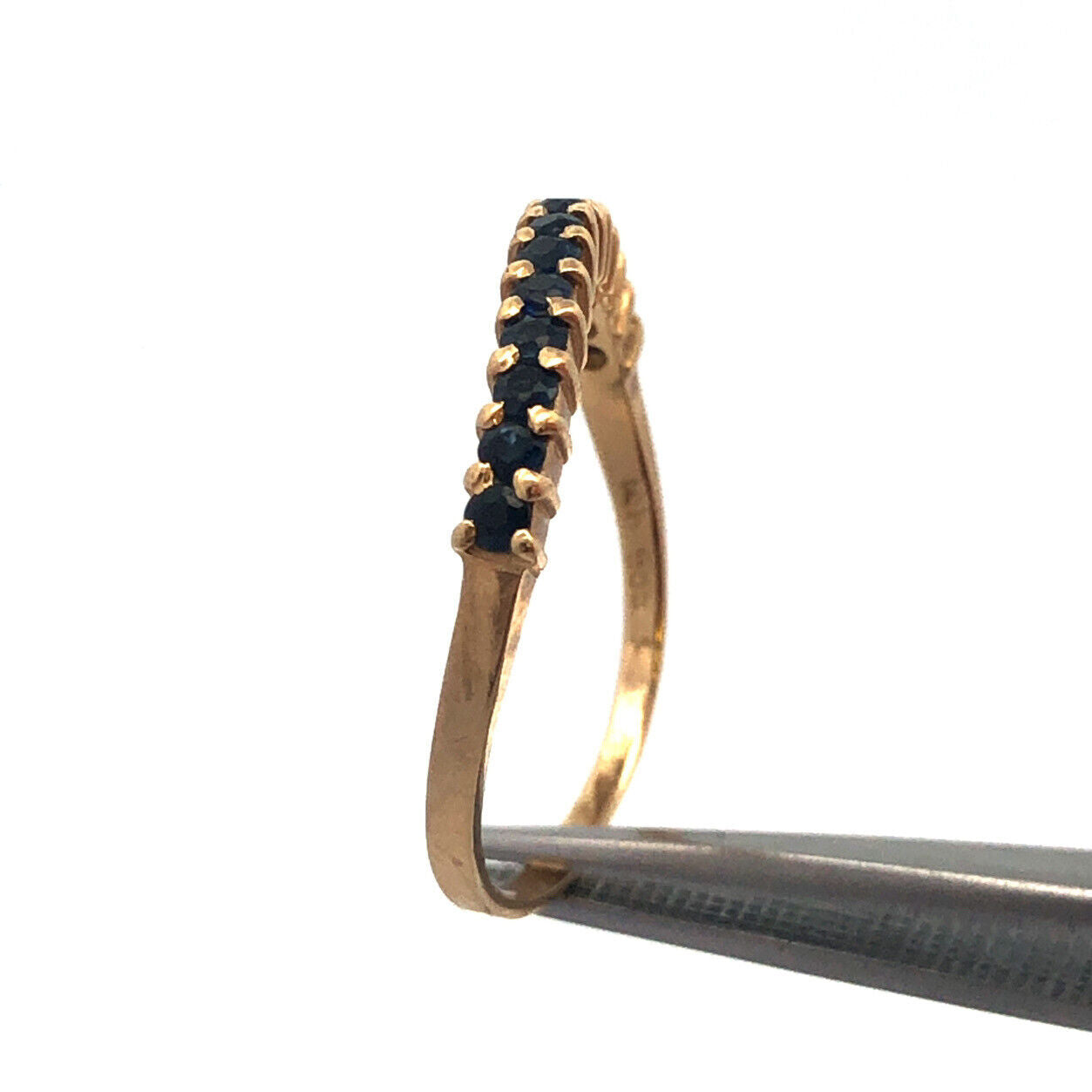 Designer 14K Yellow Gold Blue Sapphire Stackable Wave Band Ring