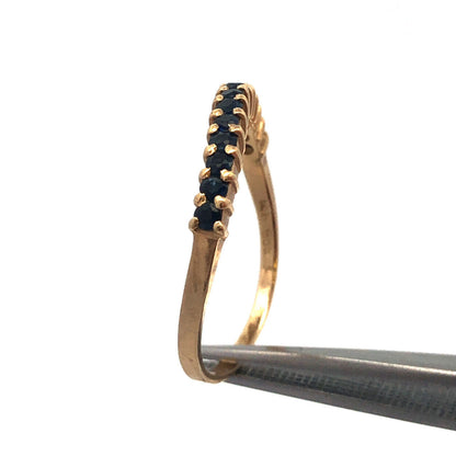 Designer 14K Yellow Gold Blue Sapphire Stackable Wave Band Ring