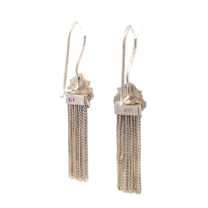 Vintage 925 Sterling Silver Floral Scroll Wheat Chain Drop Dangle Hook Earrings