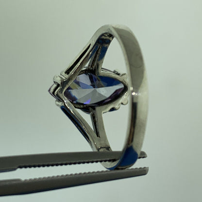 Designer 925 Sterling Silver Purple Marquise Cubic Zirconia CZ Modernist Ring