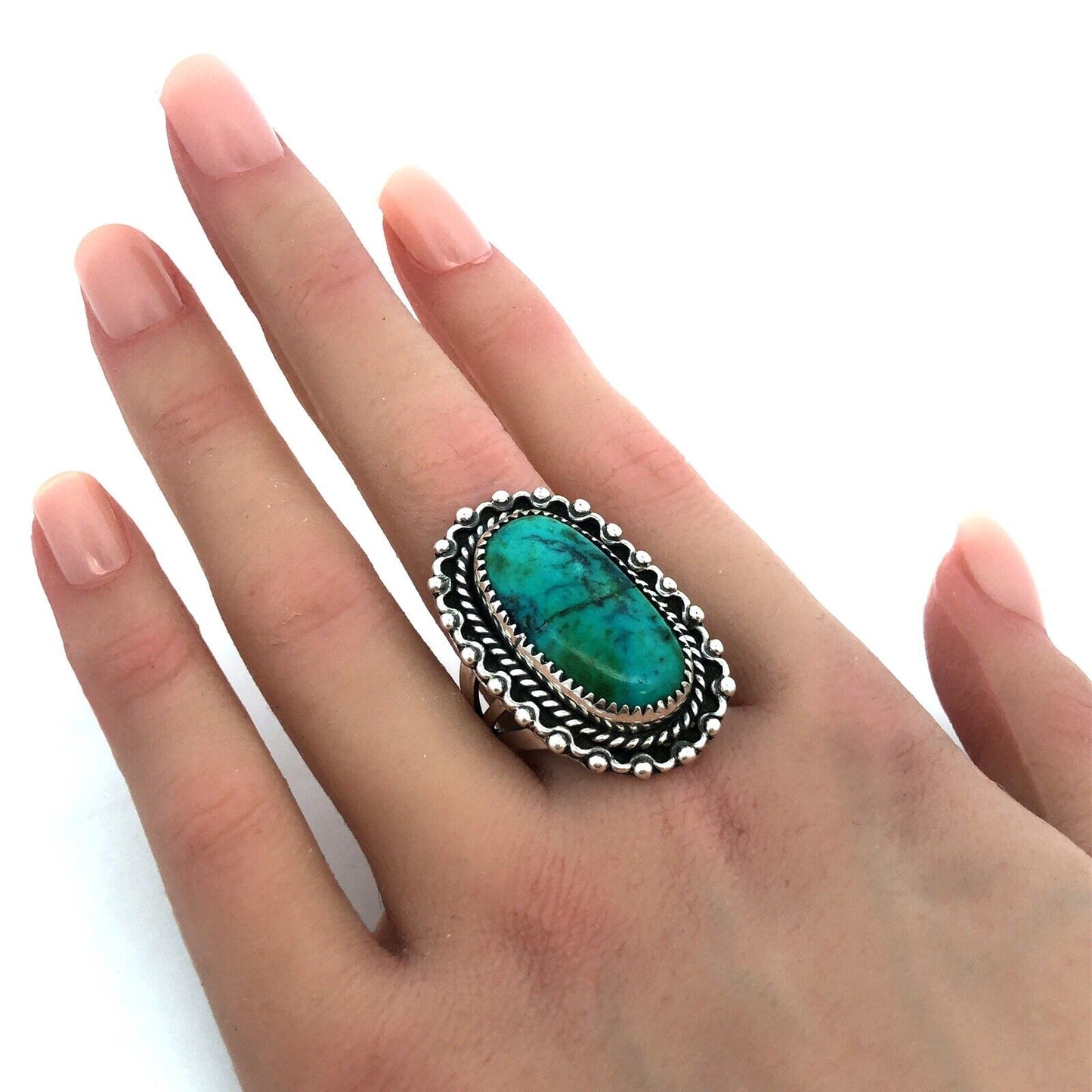Vintage Native American Navajo Sterling Silver Turquoise Cabochon Statement Ring