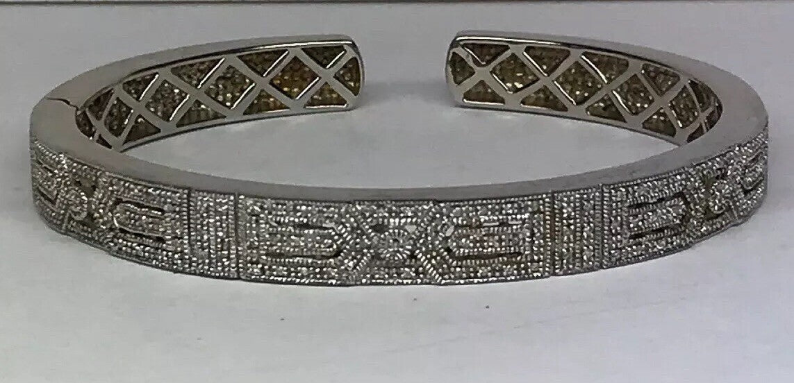 Designer Sterling Silver 925 Diamond Filigree Open Work Hinged Cuff Bracelet