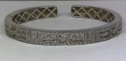 Designer Sterling Silver 925 Diamond Filigree Open Work Hinged Cuff Bracelet