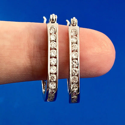 Designer SX Sterling Silver Cubic Zirconia CZ Inside Out Elongated Hoop Earrings