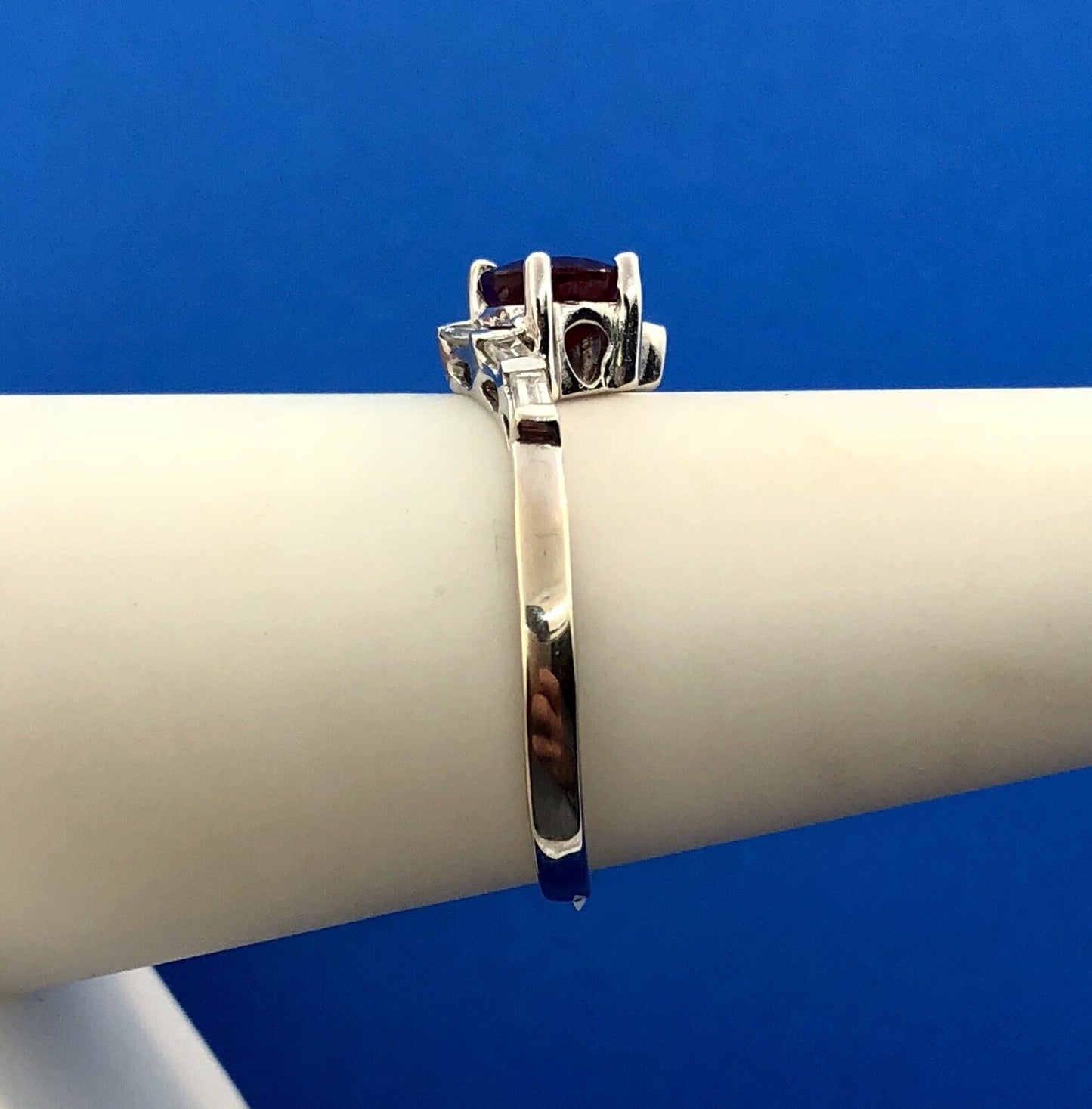 Estate Designer 14K White Gold Ruby Diamond July Anniversary Bypass Ring