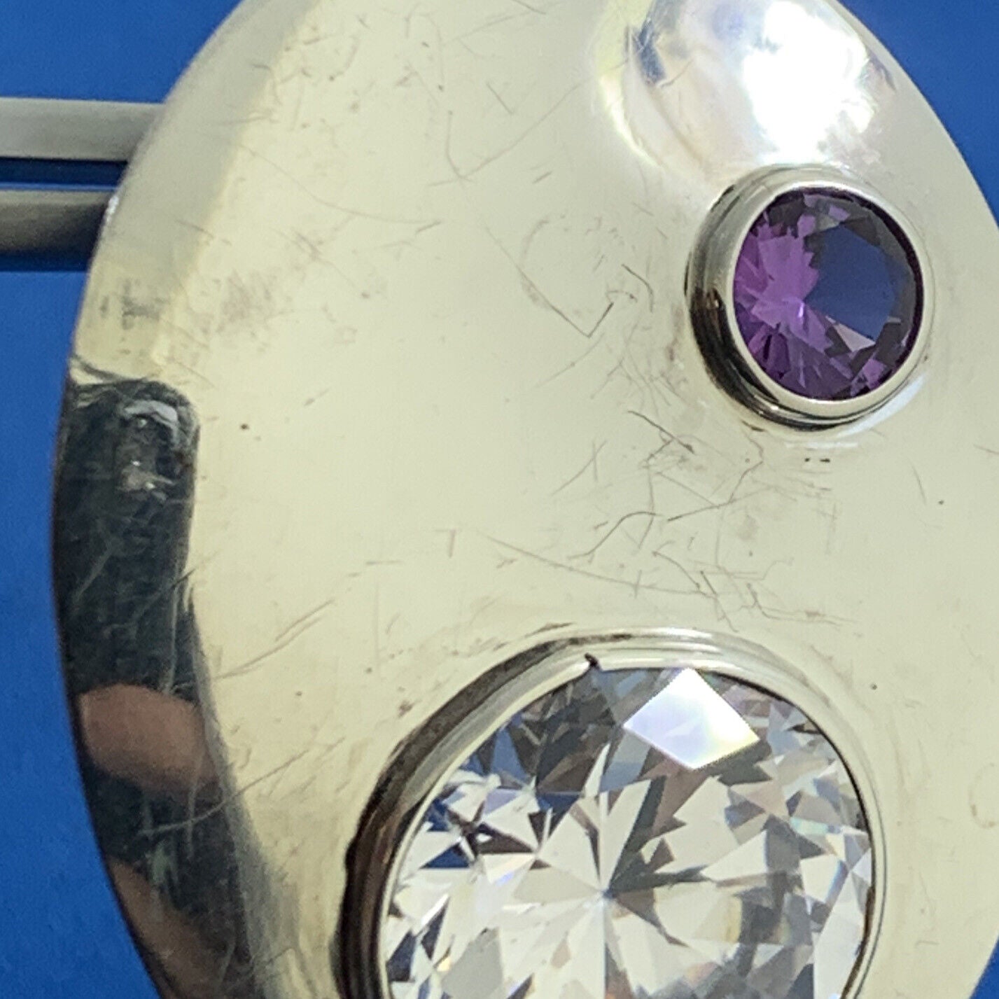 Estate 925 Sterling Silver White Amethyst Purple Sapphire Oval Stud Earrings