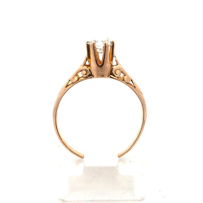 Estate 10K Yellow Gold Round Diamond Solitaire Filigree Engagement Ring
