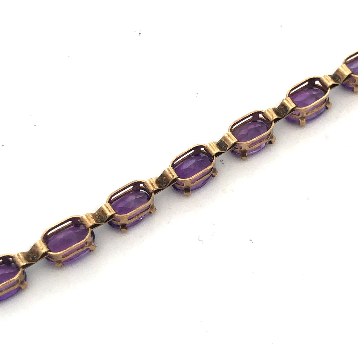 Vintage 10K Oval Amethyst Panel Bar Link February Anniversary Tennis Bracelet