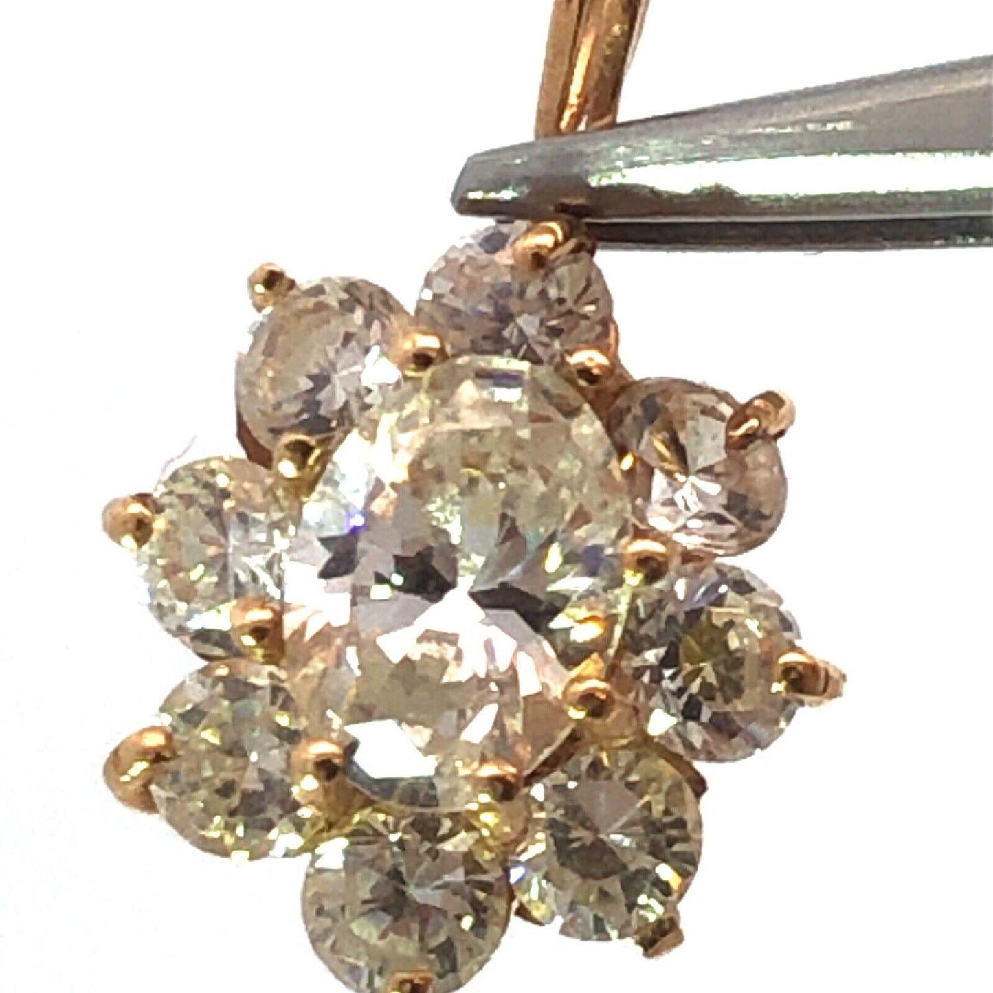 Estate 14K Yellow Gold Oval Cubic Zirconia Cluster Round CZ Halo Pendant